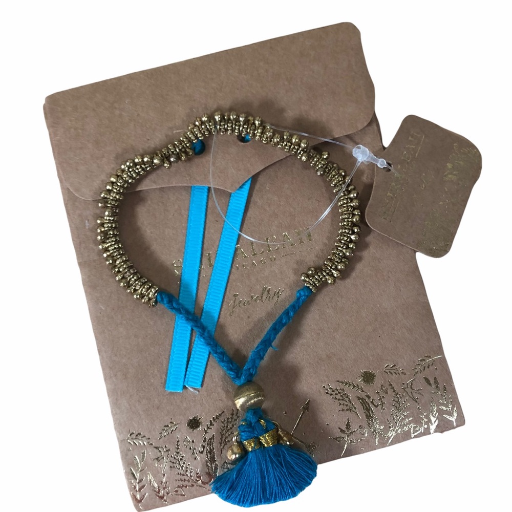 Shiraleah Anthropologie Bracelet Tassel Fringe Kali Blue Turquoise Gold Tassel